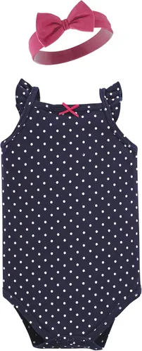Vista 5 de Hudson Baby Conjunto de body sin mangas y diadema para niñas Conjunto de camiseta para bebés y niños pequeños Rosas azul marino rosa
