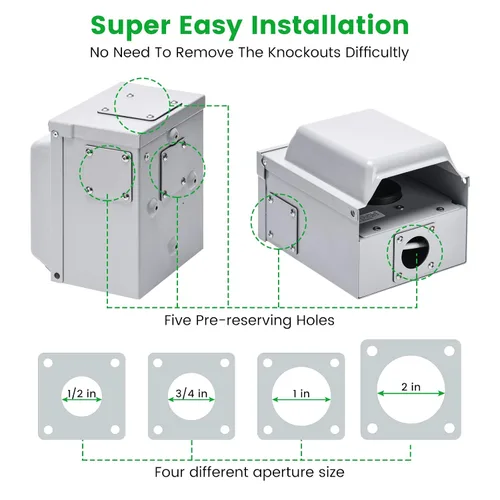 Vista 5 de Caja de disyuntores temporal de 30 amperios para RV con interruptor, Caja de disyuntores al aire libre Briidea con carcasa impermeable NEMA 3R