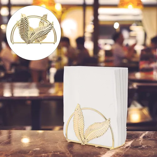 Vista 7 de Healifty Iron Napkin Holder Large Napkin Stand with Leaf Design, Golden Metal Serviette Holder for Bathroom and Dining Table Use