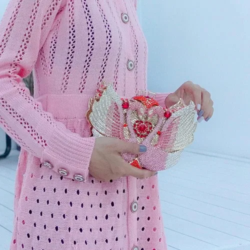 Vista 4 de Bolsa de noche deslumbrante con diamantes de imitación de lujo, bolso de mano de cisne para boda, fiesta de noche, baile de graduación, cóctel