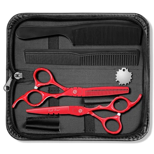Vista 10 de Purple Dragon Profesional de Japón Juego de Tijeras de Peluquería 440C para Salón de Corte y Tijeras de Adelgazamiento para Barbería con Bolsa