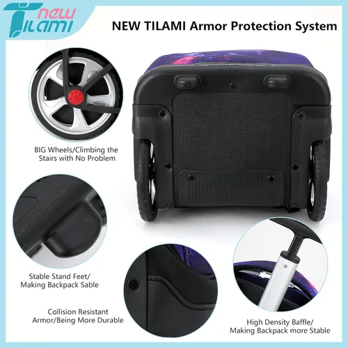 Vista 76 de NEW TILAMI Mochila con ruedas de 19 pulgadas con bolsa de almuerzo para niñas y niños, mochila para laptop con ruedas, bolsa de mano duradera