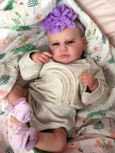 Vista 2 de KAWAYII Muñeca de bebé recién nacida de 20 pulgadas, realista, de vinilo de silicona, muñeca Reborn Girl, cuerpo de tela suave para bebés recién