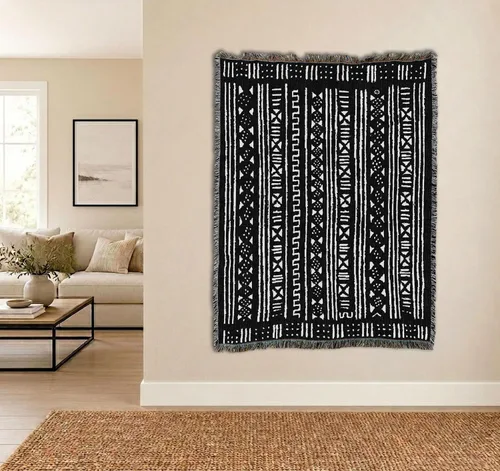 Vista 4 de Pure Country Weavers Manta de tela de barro, estilo africano, regalo cultural africano, manta tejida de algodón, fabricada en los Estados Unidos