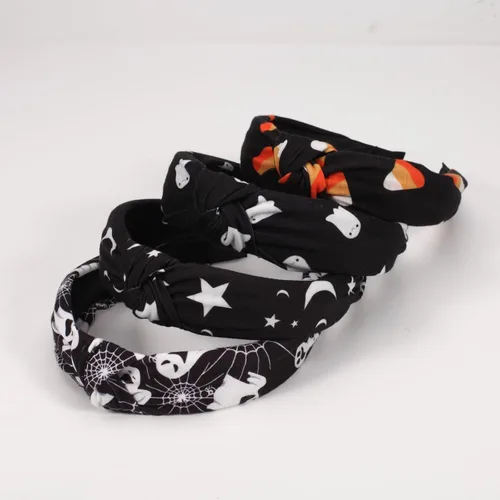 Vista 3 de Ardorchid Diademas de Halloween para mujeres y niñas, esqueleto fantasma, calabaza, telaraña, estrella negra, luna, bandas para el pelo