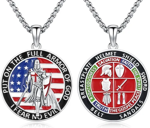 Vista 11 de Collar con colgante de amuleto de medalla de San de plata 10A-St Michael Oval
