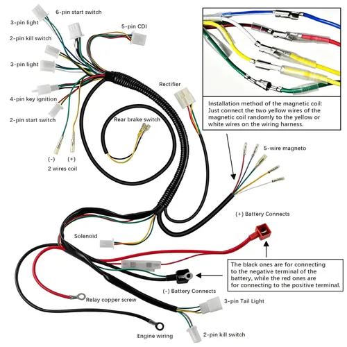 Vista 3 de Arnés de cableado completo, bobina, estátor, solenoide, relé CDI, bujía para ATV de 4 tiempos de 50cc, 70cc, 90cc, 110cc, 125cc. Go Kart, Pit Quad