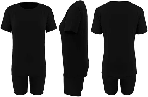 Vista 6 de KINIKO Conjunto de sudadera de manga corta y pantalones de 2 piezas para mujer, estilo casual, a la moda