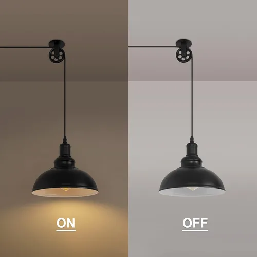 Vista 12 de Lámpara Colgante Industrial Negra Enchufable con Polea con Cable de 19.5 pies con Interruptor de Encendido/Apagado, Moderna Lámpara Colgante