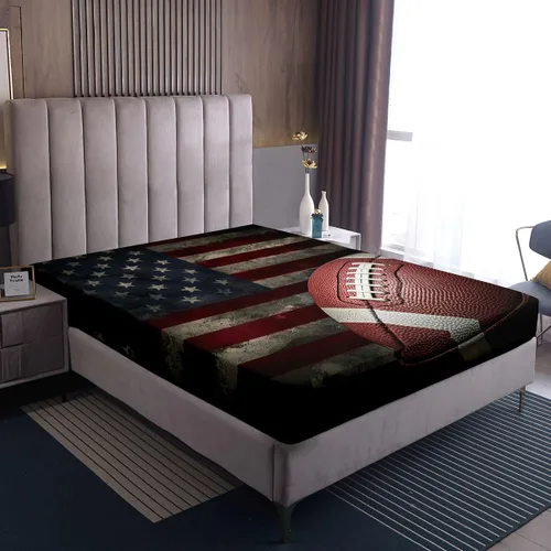 Vista 5 de Erosebridal Sábana bajera ajustable con la bandera estadounidense, sábanas de fútbol para niños, juego de ropa de cama de fútbol individual, juego