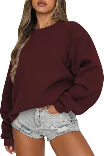 Vista 18 de midelxp Sudaderas de gran tamaño con cuello redondo para mujer, forro polar suave, manga larga, casual, cómodas, lindas sudaderas con capucha