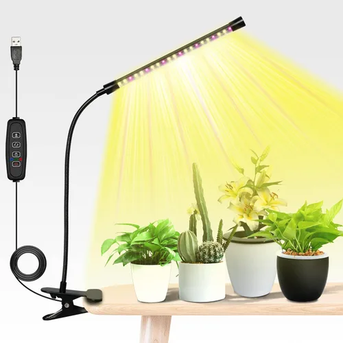 Vista 30 de iPower 21 Luz LED de Crecimiento con Espectro Completo para Plantas de Interior, Cuello de Cisne Ajustable, 3 Modos de Luz y 10 Niveles Regulables