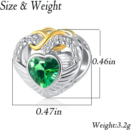 Vista 3 de Abalorio de cumpleaños de enero a diciembre, con forma de corazón y piedra natal de imitación, para pulseras