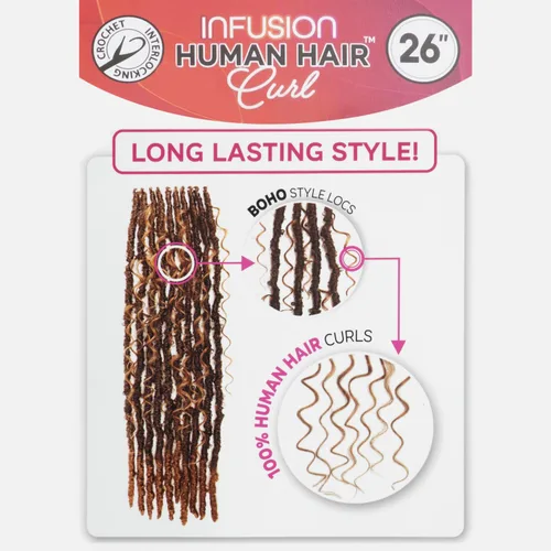 Vista 8 de Bobbi Boss Trenzas de ganchillo de mezcla de cabello humano HBF001 HF rizado profundo Boho Locs 26" (4)