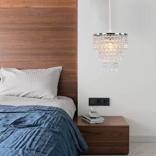 Vista 7 de Lámpara de techo de cristal de 3 niveles con colgante de cristal, decoración para pasillo, comedor, sala de estar, dormitorio, casquillo E26, cromado
