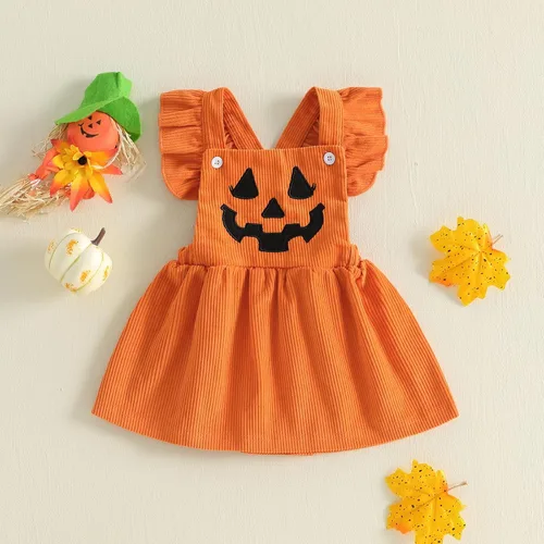 Vista 3 de Vestido de bebé niña con mangas con mosca cruzada sin espalda Pumpkin Face