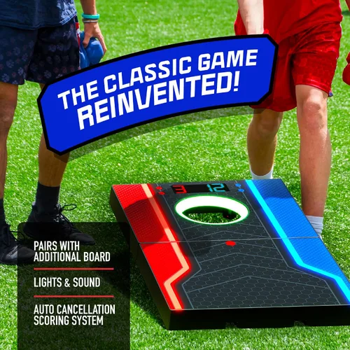 Vista 7 de Juego de tablas de cornhole electrónicas, puntuación automática, incluye 1 tablero de cornhole, 1 control remoto y 8 bolsas de frijoles