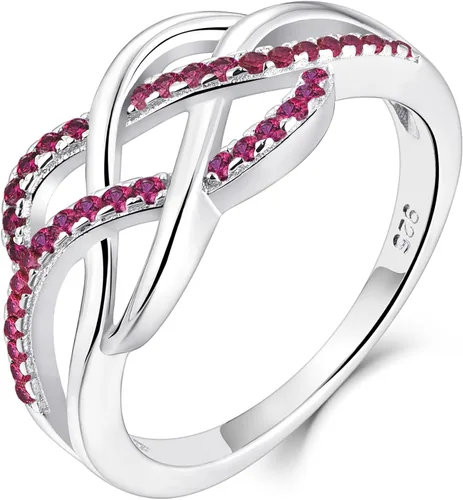 Vista 11 de YL Anillos de nudo celta de plata de ley 925, anillo de nudo torcido, piedra natal, joyería para mujer, talla 5 01-Granate-Enero