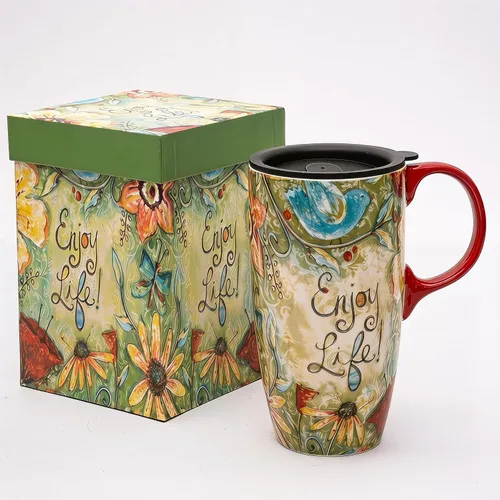 Vista 11 de DUSVALLY Taza de cerámica grande Taza de café alta Tazas de viaje de porcelana Taza de café con tapa de 17 onzas, Abeja