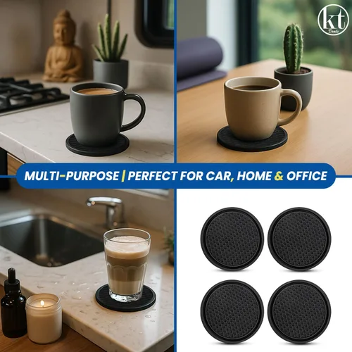 Vista 7 de Paquete de 4 posavasos para automóvil, portavasos universales antideslizantes, almohadillas para tazas, accesorios para interiores, color negro