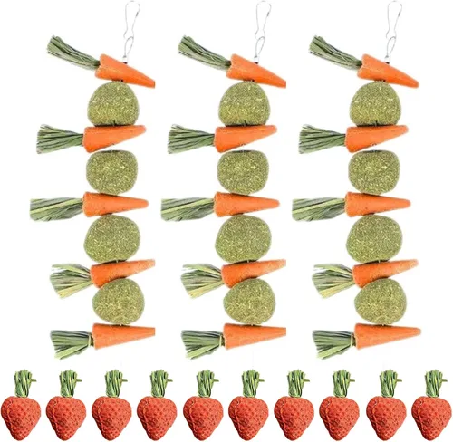 Vista 8 de Hamiledyi Juguetes masticables de conejo para dientes, juguetes naturales de conejillo de indias, golosinas de hámster, juguetes de dientes molares
