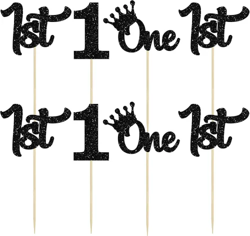 Vista 3 de 24 piezas de adornos para cupcakes de primer cumpleaños con purpurina, decoraciones de pastel de primer cumpleaños, palillos para cupcakes "One