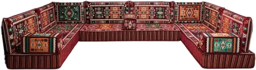 Vista 40 de arabicsofa Sofá en forma de U de estilo árabe para el suelo – Juego de Majlis hecho a mano – Sofá de estilo bohemio