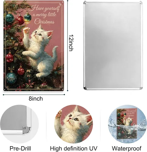 Vista 2 de Adornos de Navidad rosados, decoración del hogar, lindo gato, mamá, regalos para mujeres, letrero de hojalata de 8 x 12 pulgadas