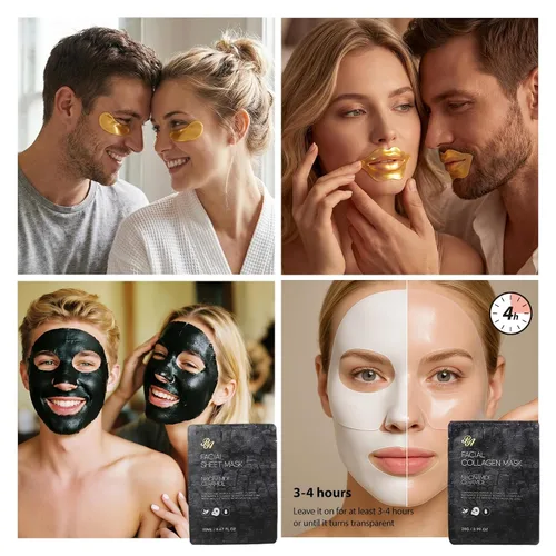Vista 3 de 55 piezas de regalos de Navidad para mujeres y hombres, paquete de máscaras faciales de carbón, juego de cuidado de la piel, máscara de colágeno