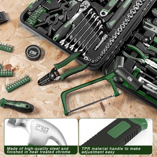Vista 4 de Prostormer - Kit de herramientas de 259 piezas, juego de herramientas esenciales para el hogar, color verde All-Purpose Tools for Home, Office or