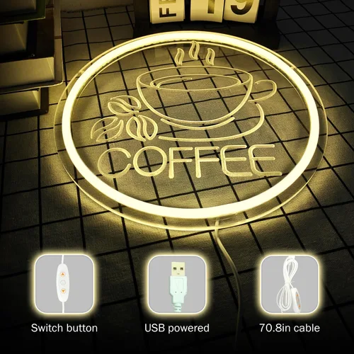 Vista 5 de Letrero LED de neón para cafetería, letreros de neón para pared, regulables, para cafetería, bar, hogar, bar, restaurante, negocios, decoración