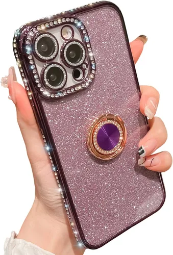 Vista 10 de Funda magnética de lujo con purpurina compatible con iPhone 13 Pro Max de 6.7 pulgadas, bonita funda transparente con diamantes de imitación