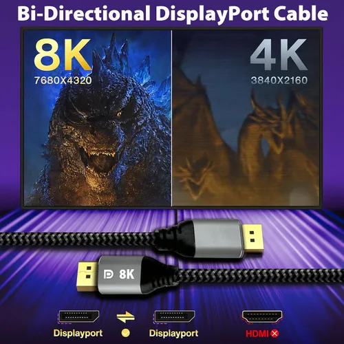 Vista 3 de Cyberguys! Cable DisplayPort 1.4 de 3 pies, 8K@60Hz, 4K a 144Hz