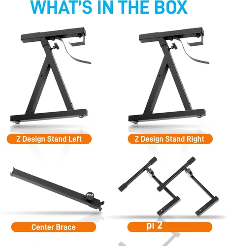 Vista 8 de PYLE Heavy-Duty Multi-Functional Music Stand - Z Style & Portable, 2nd Tier, Height & with Adjustment, Digital Keyboard Stand, Rack Case w/Ergonomic