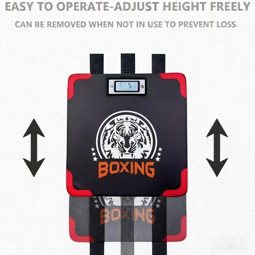 Vista 3 de Probador de fuerza de boxeo, que muestra fuerza y velocidad, una máquina perforadora con altura ajustable, una máquina colgante de pared de boxeo