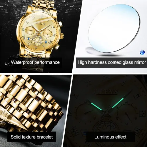 Vista 4 de OLEVS Mens Chronograph Watches with Date Fashion Big Dial Watch for Men Stainless Steel Waterproof Dress Watch Easy Read Quartz Mens Luminous Gift