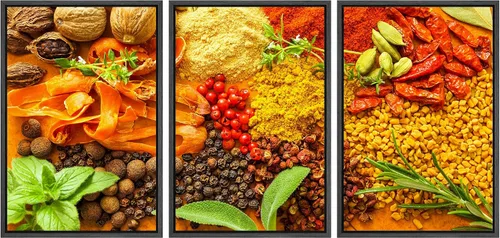 Vista 112 de wall26 Lienzo enmarcado para pared, juego de arte de hierbas, verduras y condimentos en madera, alimentos, fotografía cultural, realismo, paisaje