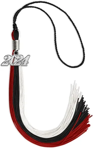Vista 75 de Endea Graduation Borla de triple color con gota de fecha plateada (negro/dorado/granate, 2020)