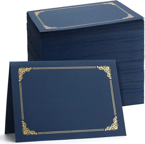 Vista 7 de Fainne 80 soportes para certificados para diplomas, portadocumentos para certificados, carpetas de certificados con borde de lámina dorada para Verde