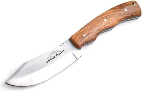 Vista 2 de Cuchillo de caza de espiga completa con mango de madera de acero de alto carbono con funda