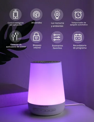 Vista 2 de Momcozy - Máquina de sonido para bebés, máquina de ruido blanco para dormir con luz nocturna, entrenador de sueño para niños pequeños con 34 sonidos