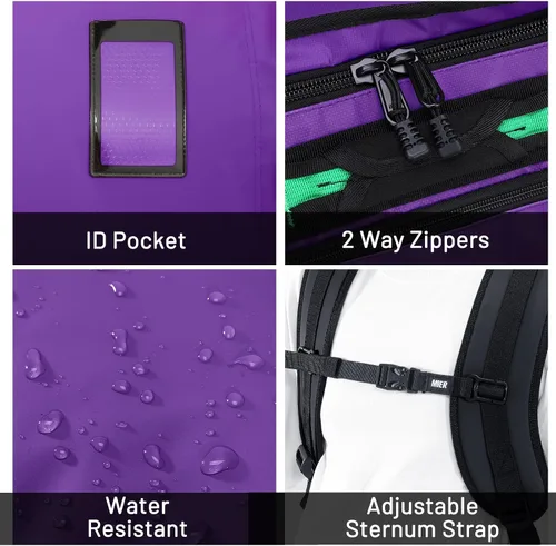 Vista 20 de MIER Mochila deportiva grande con compartimento para zapatos, resistente y resistente al agua, azul marino, 45L