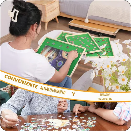 Vista 5 de Mesas de rompecabezas para adultos con cajones y ruedas para 1500 rompecabezas Negro