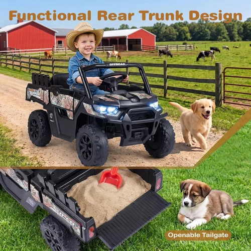 Vista 5 de Costzon Camión UTV de 24 V para niños con maletero y 2 motores de 100 W Camuflaje