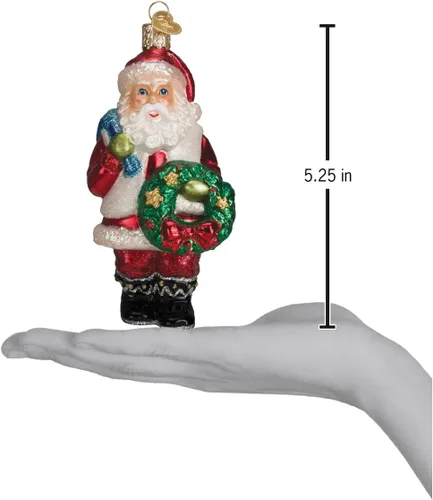 Vista 3 de Old World Christmas Santa con Guirnalda de Vidrio Soplado Adorno para Árbol de Navidad, Decoración Navideña Hecha a Mano, Colección Santa