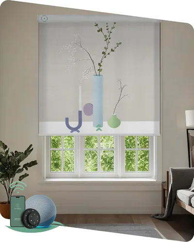 Vista 19 de Yoolax Persianas enrollables motorizadas con control remoto, persianas inteligentes impresas con imagen personalizada que funcionan con Alexa