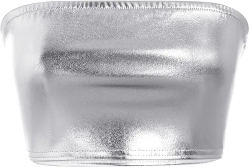 Vista 3 de IMEKIS Disfraz de extraterrestre metálico brillante para mujer, minifalda holográfica + diadema marciana, disfraz de rave para Halloween, cosplay