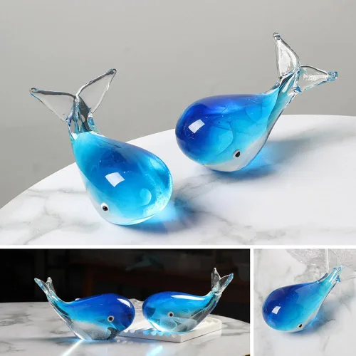 Vista 6 de Rayberro Figura decorativa de ballena luminosa de cristal, estatua de ballena de cristal, escultura de animales marinos, manualidades de vidrio