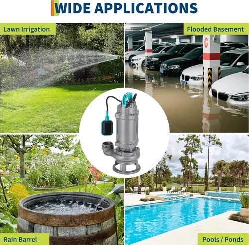 Vista 4 de Bomba sumergible de aguas residuales, 2HP, 110V, hierro fundido, 7662GPH