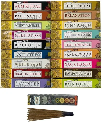 Vista 8 de Set de regalo de incienso Satya Nag Champa, Super hit, Dragon's Blood, Sandalwood, Patchouli, Lavender, Positive Vibes 15 g x 7 paquetes